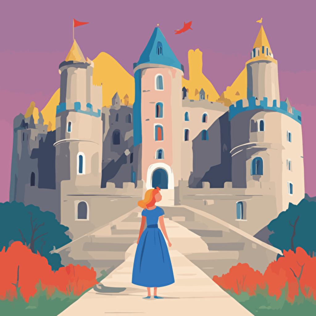 a princess standing in front of a castle