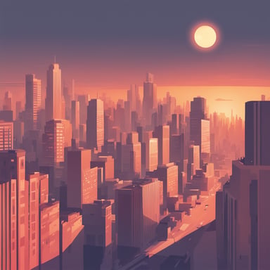 a sunsetting over a city