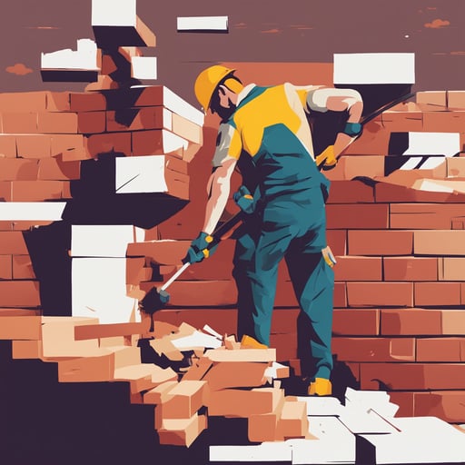 a construction worker putting down bricks