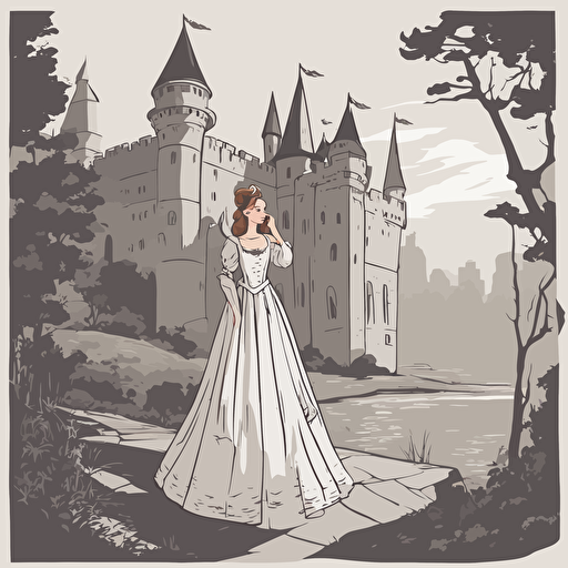 a princess standing in front of a castle