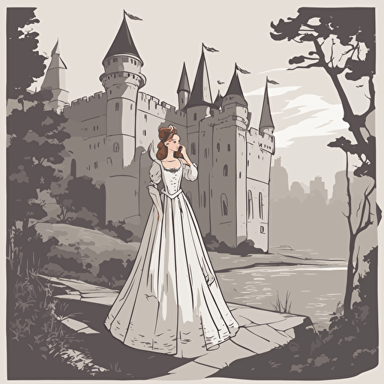 a princess standing in front of a castle