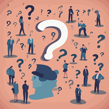 people pondering a question with question marks floating