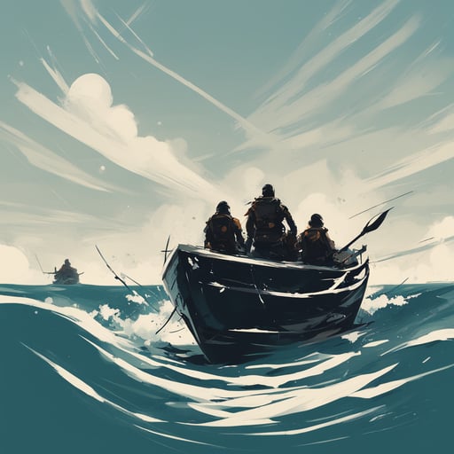 a team on a boat navigating the ocean