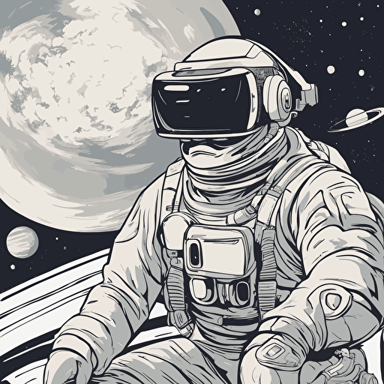 a person with vr headset floating in space