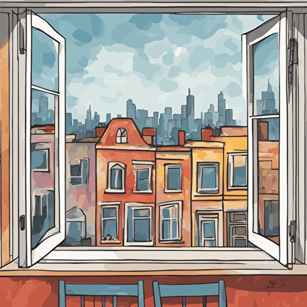 a window with a view of a city