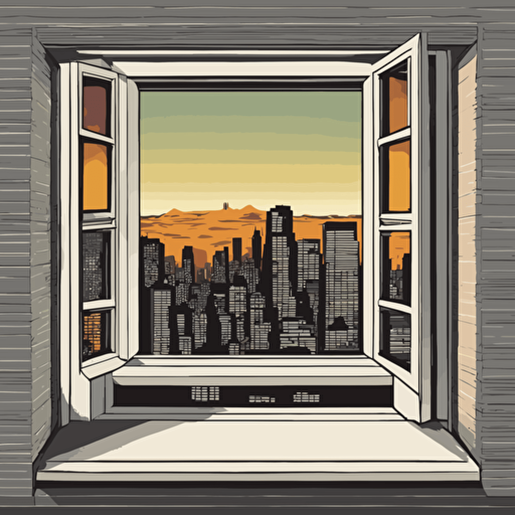 a window with a view of a city