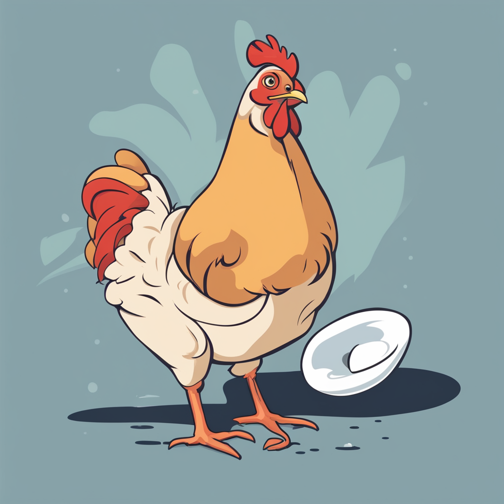 a chicken laying an egg