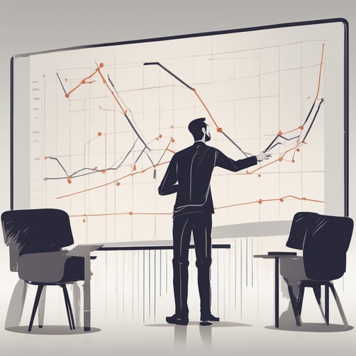 a person explaining a large graph