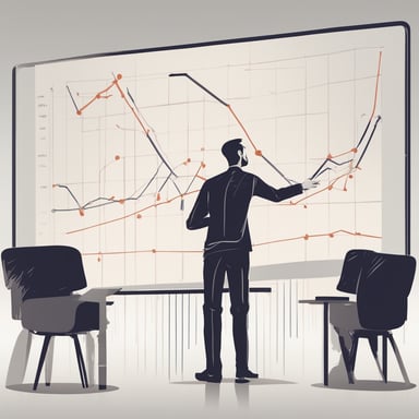 a person explaining a large graph