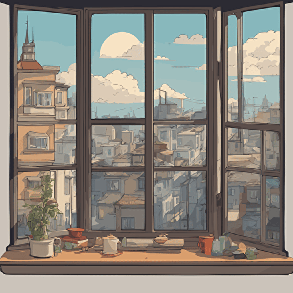 a window with a view of a city