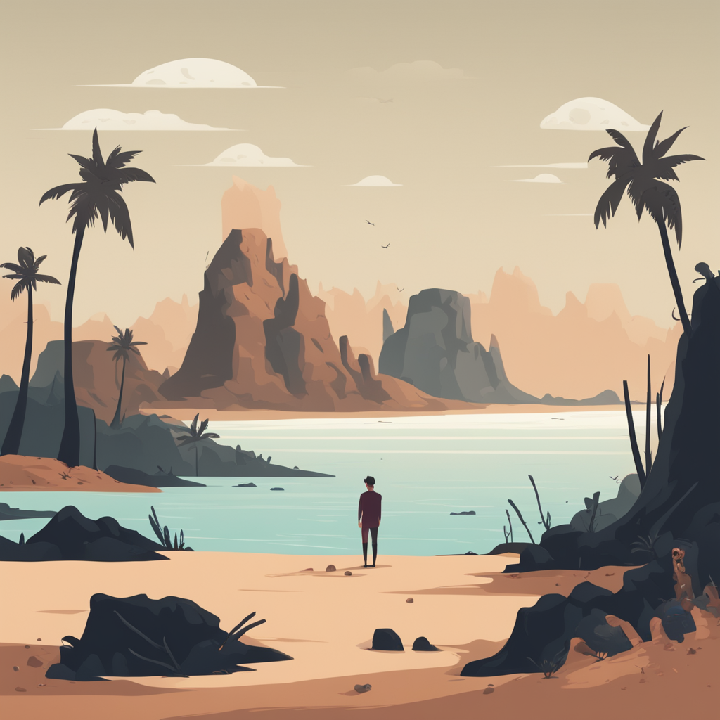 a person stranded on a desert island