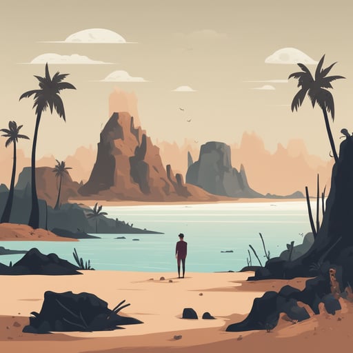 a person stranded on a desert island