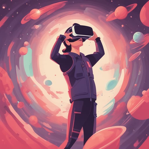 a person with vr headset floating in space