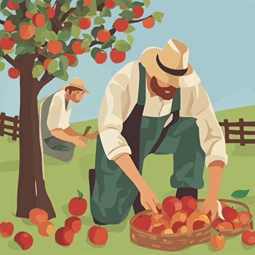 a farmer picking apples