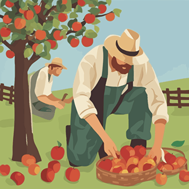 a farmer picking apples