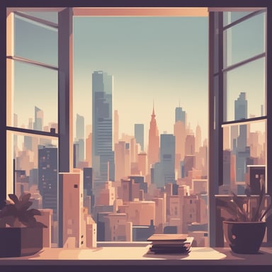 a window with a view of a city