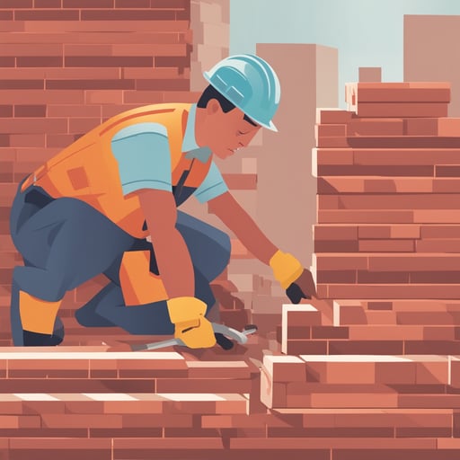 a construction worker putting down bricks