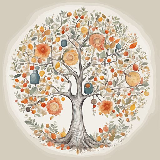a tree with different objects in its branches
