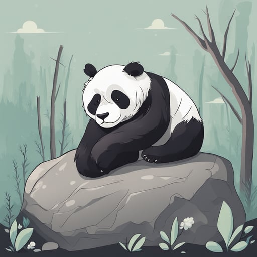 a panda sleeping on a rock