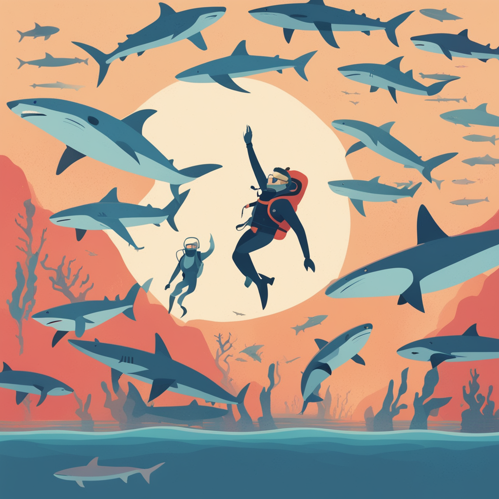 a person diving with sharks