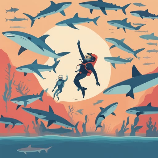 a person diving with sharks