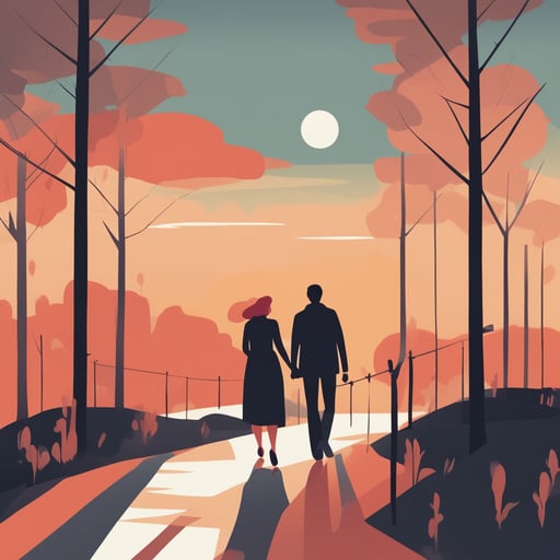 a couple walking together at the sunset