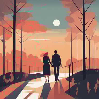 a couple walking together at the sunset