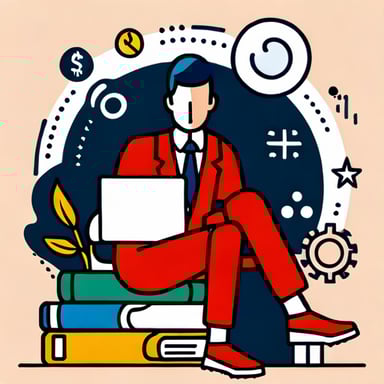 a person sitting on books