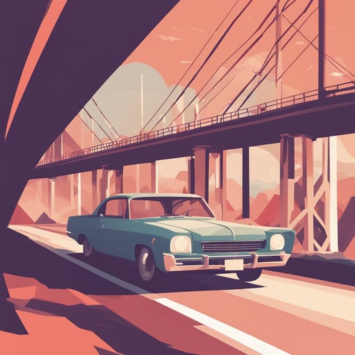 a car driving on a bridge