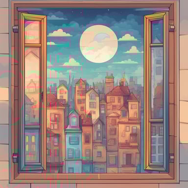 a window with a view of a city
