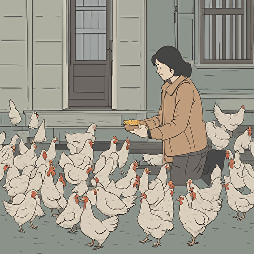 a person feeding chickens