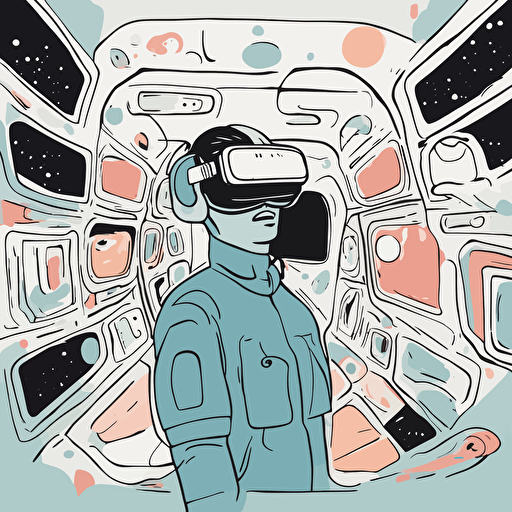 a person with vr headset floating in space