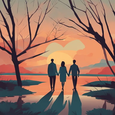 a couple walking together at the sunset