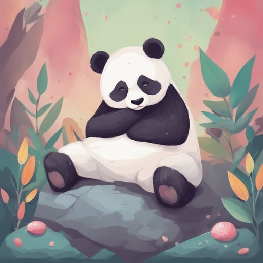 a panda sleeping on a rock