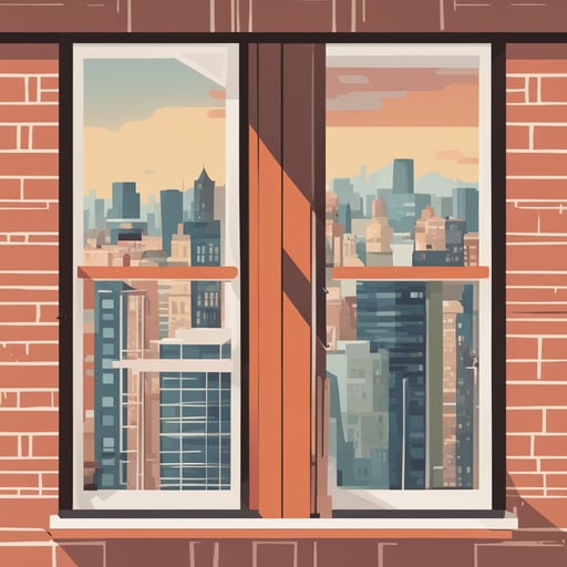 a window with a view of a city