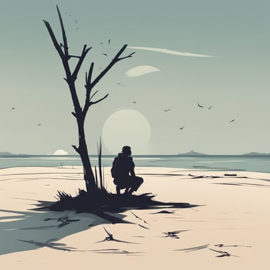 a person stranded on a desert island