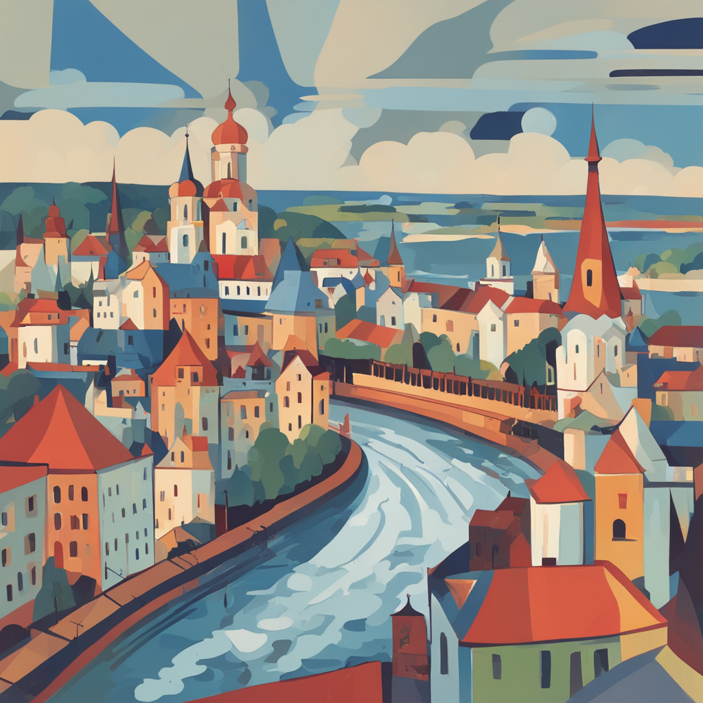 a cityscape with a river