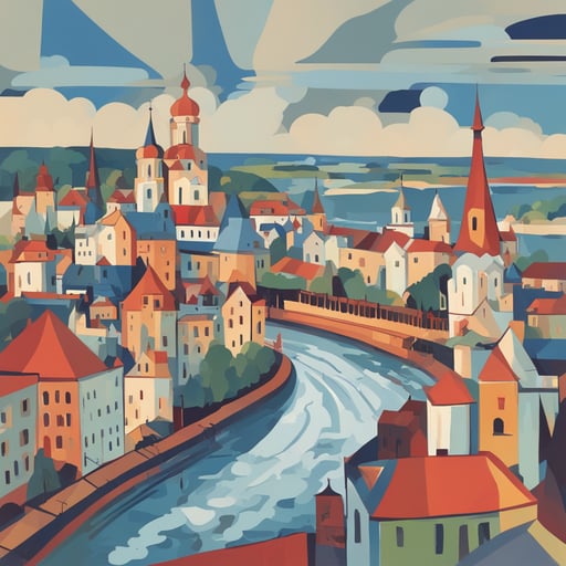 a cityscape with a river