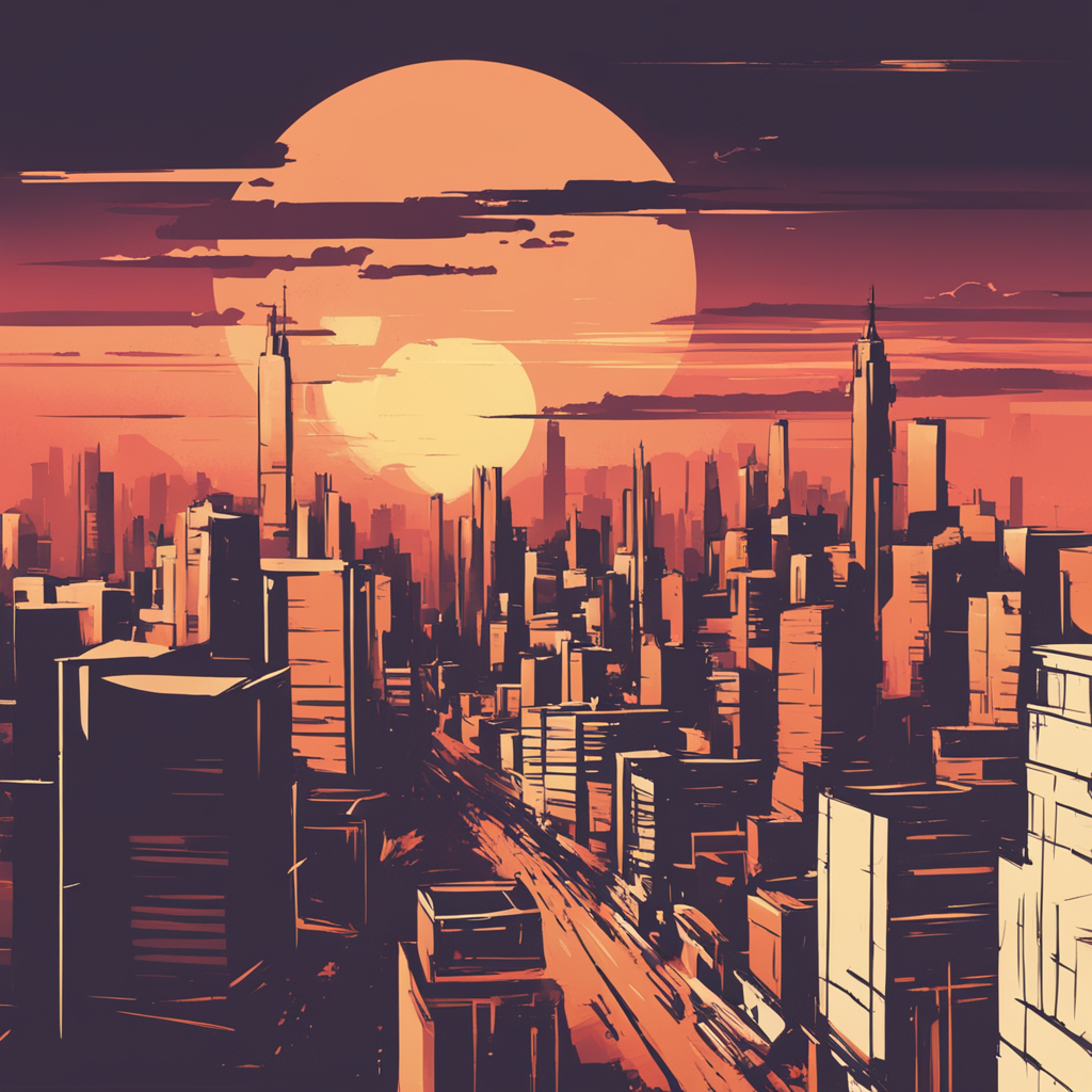 a sunsetting over a city