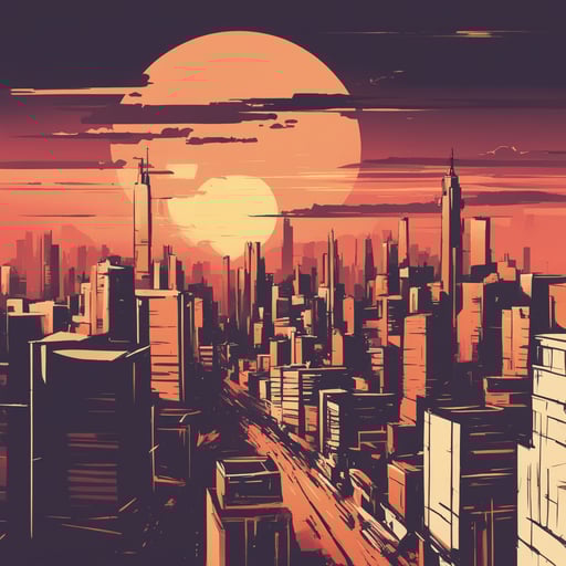 a sunsetting over a city