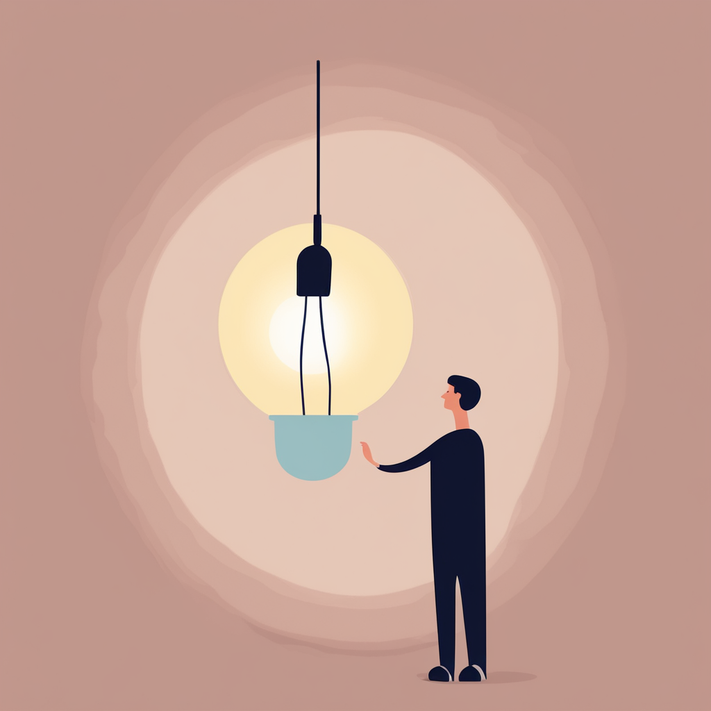 a person with a large lightbulb over their head