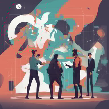 a team interacting with a large diagram