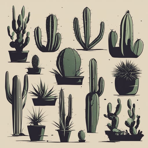 a collection of cacti in the desert