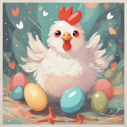 a chicken laying an egg