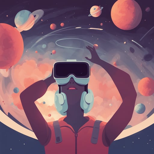 a person with vr headset floating in space