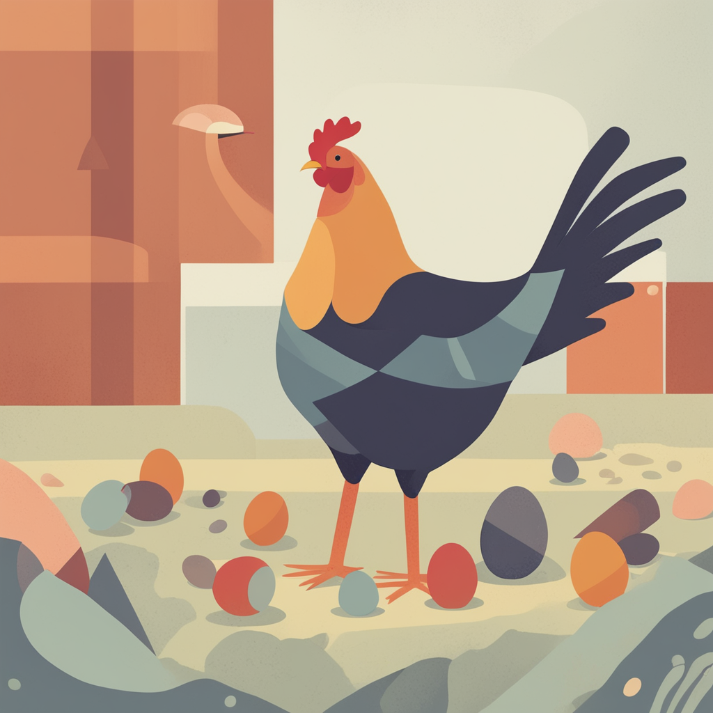 a chicken laying an egg