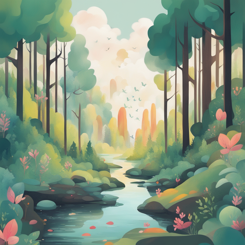 a forest with a river