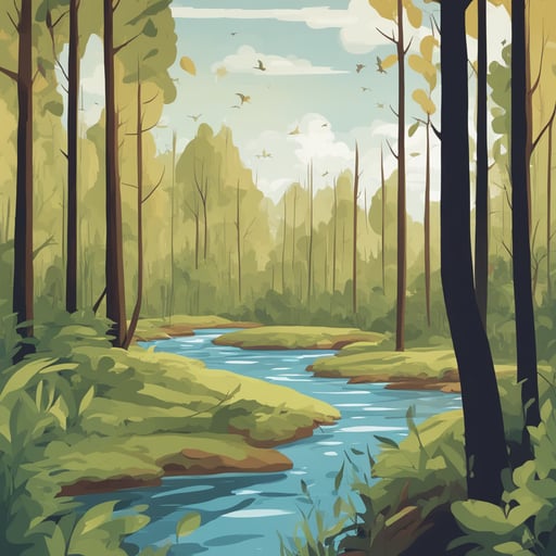 a forest with a river