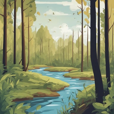 a forest with a river