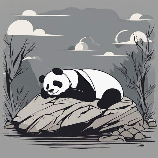 a panda sleeping on a rock